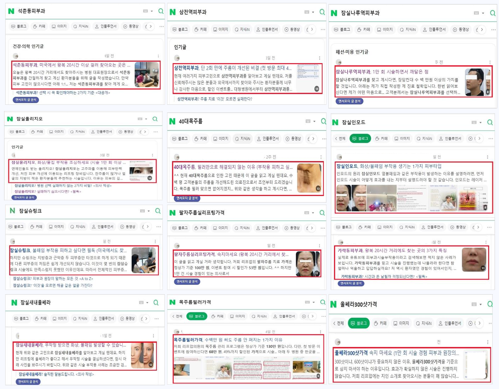 "네이버 블로그 상위노출" ( 잠실 / 피부과 관련 키워드 )